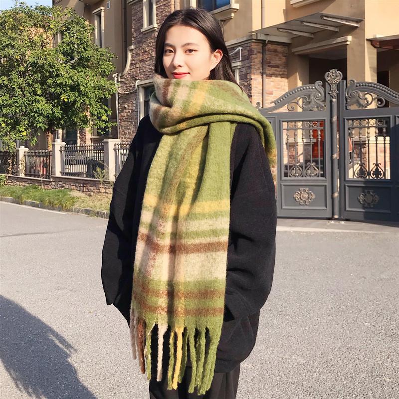New Mohair Striped Tassel Plaid Scarf Female Korean Version Soft Waxy Thickened Warm Student Atmosphere