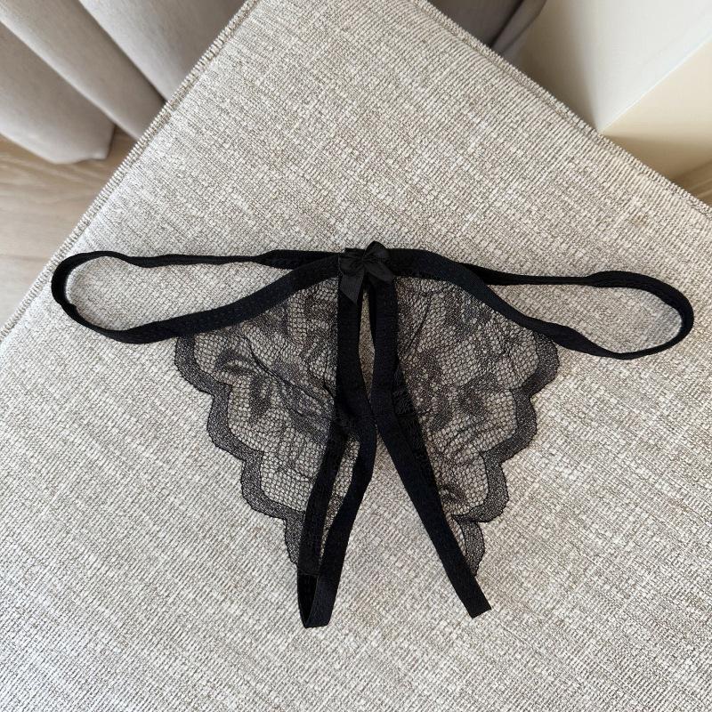 Seductive Lace Butterfly T-Back Open Crotch Lingerie Panties