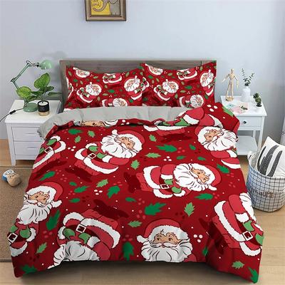Copripiumino Rosso Natalizio King Queen Cartone Animato Babbo Natale Set Biancheria da Letto per Bambino Bambina Buone Feste 2/3 pezzi Copripiumino in Poliestere