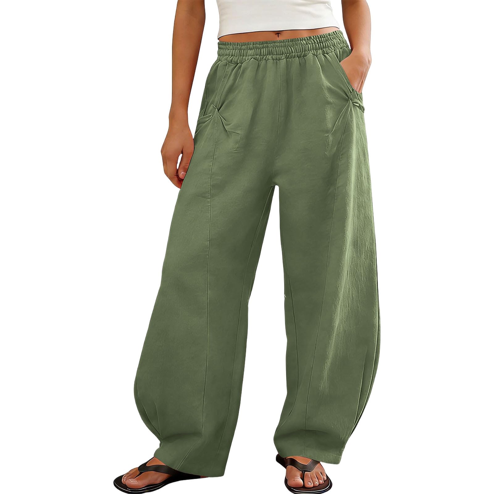 

Women’s Loose Fit Wide Leg Pants with Elastic Waistband and Pockets Casual Lightweight Trousers for Daily Wear XXL