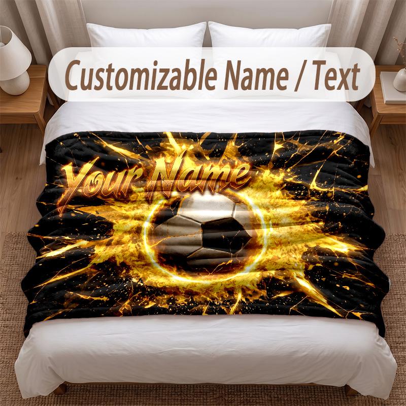 Soccer Theme Soft Blanket Personalized Custom Name Text Print Warm Blanket Home Sofa Bedroom Decor