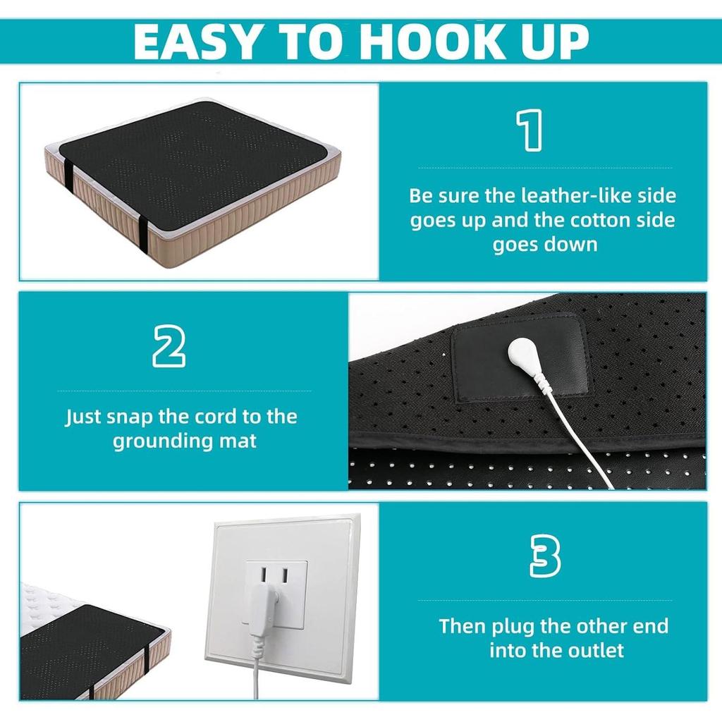 Earthing Grounding Mat for Bed King Queen Sizes Anti Slip Pad with Grounding Cord Support Better Sleep and Comfortable Daily Rest