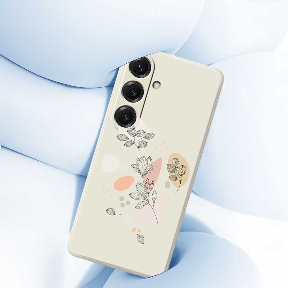 For Samsung Galaxy S25 Case Sketch Leaves Pattern Printing Straight Edge TPU Phone Back Cover