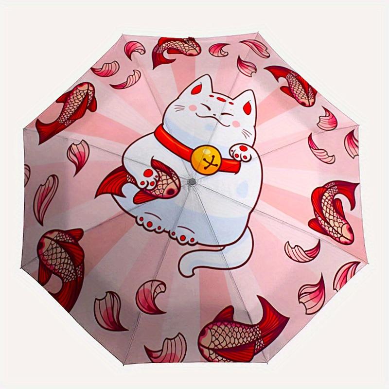 1 шт. Манеки-неко Рыбки Автоматический Зонт Автоматическое Открытие/Закрытие Складной Зонт с 8 Ребрами, 3-Складной Компактный Зонт для Мужчин и Женщин, 137