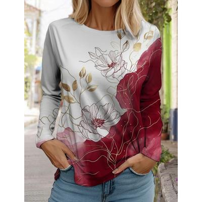 Damenmode-Oberteile im hawaiianischen Stil, langärmliger Rundhals-Pullover, lässiges Langarm-T-Shirt, neuer 3D-Druck mit floralem Muster