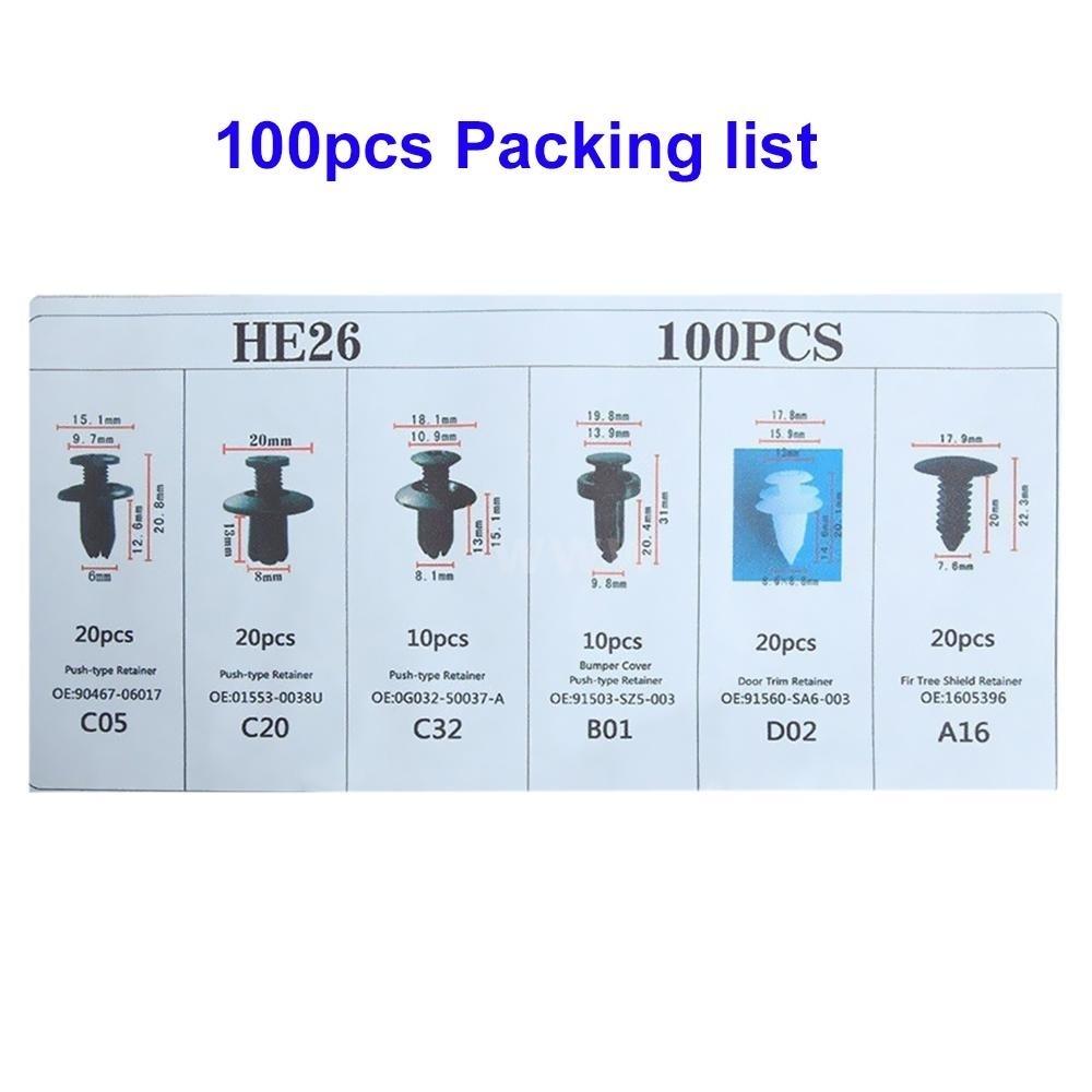 415/100 Pcs Universal Car Bumper Retainer Clips Fender Hole Rivets Fasteners Screw Mix Size Door Trim Panel Fender Parts Tool
