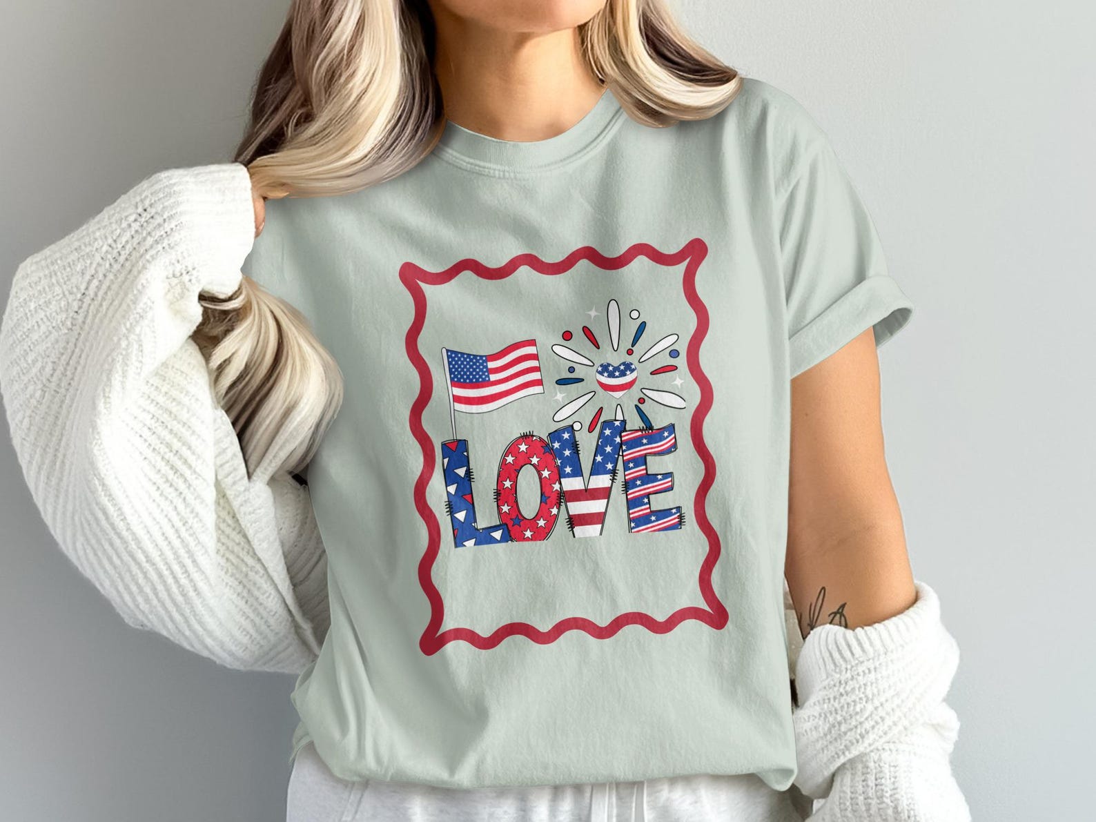 Patriotic Love T-Shirt, American Flag & Fireworks Design, USA Independence Day Tee, 4th of July Celebration Shirt Gift M
