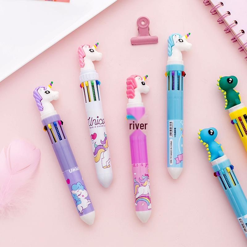 Korean Cartoon Dinosaur & Hippo 10-Color Multifunctional Ballpoint Pen for Students