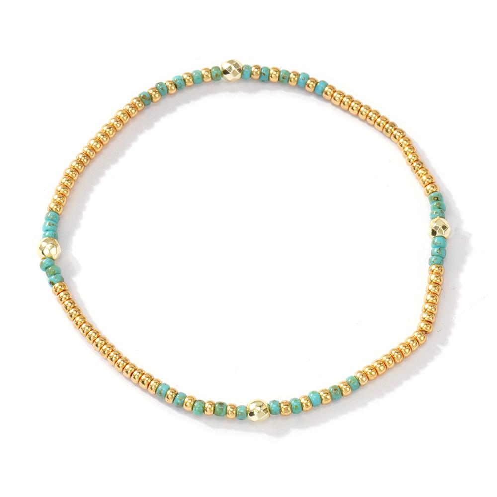 Bohemian Stacked Tila Bracelet Men's and Women's Retro Blue-Green Beaded Gold Chain Bracelet