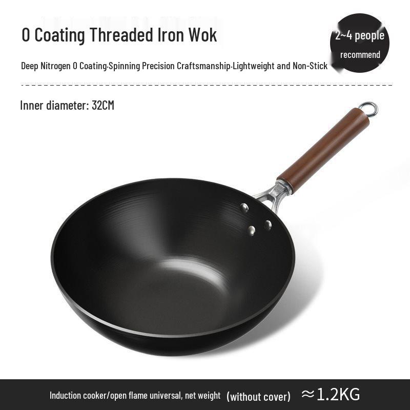 Traditioneller Eisen-Wok mit flachem Boden für Induktions- und Gasherde - Unbeschichtet, Antihaft-Bratgeschirr