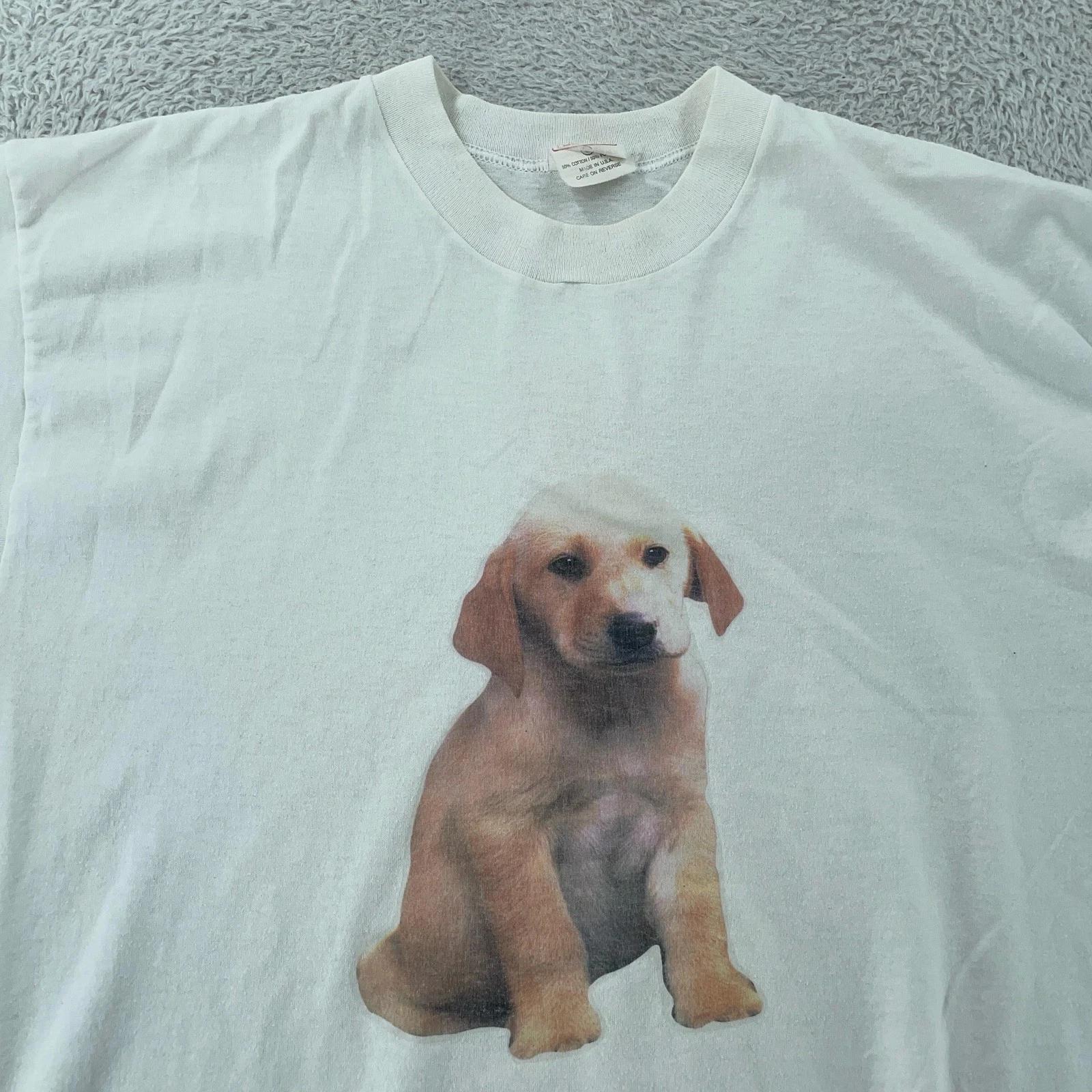 Vintage Puppy Dog Graphic Shirt Mens M/L White Golden Retriever Labrador 90s Tee 3XL