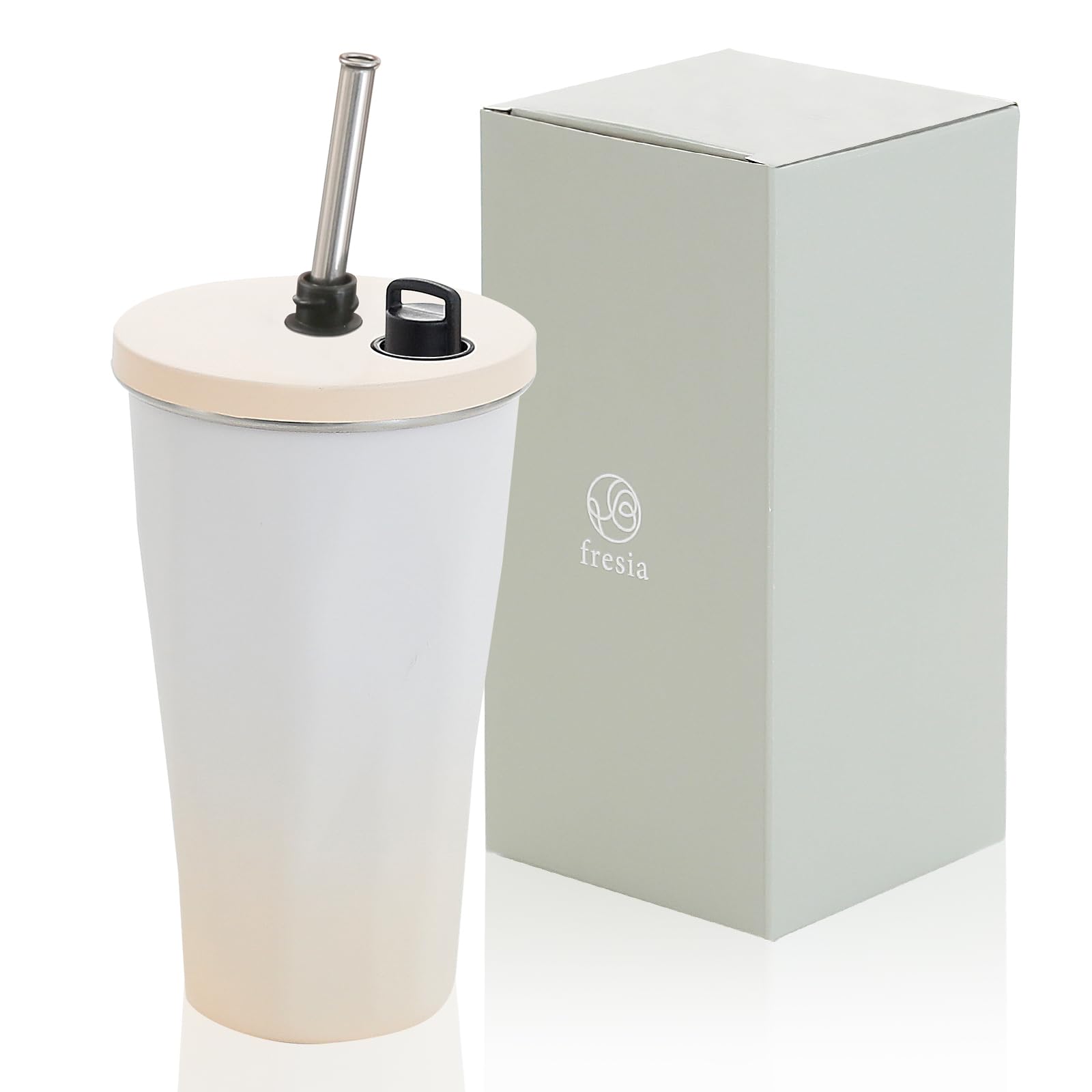 

fresia Tumbler with Straw and Lid, Keeps Coffee Cold or Hot, Spill-Proof, Vacuum Insulated, Portable, Large Capacity, Stylish, Gift, 600ml (Brown)