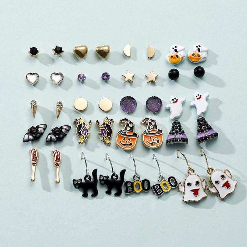 Pair/Set of Hot Selling Halloween Earrings Ghost Pumpkin Head Vampire Cartoon Funny Halloween Stud Earrings
