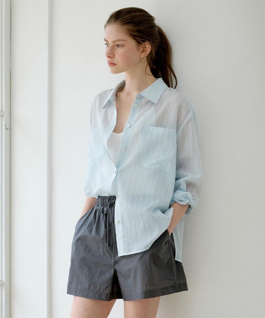 Ollibeudeollibeu Big Pocket Sheer Stripe Shirt Ow6Mb4090