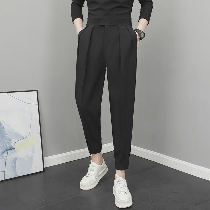 Men's Spring Cropped Velcro Harem Pants: Casual Versatile Fashion.