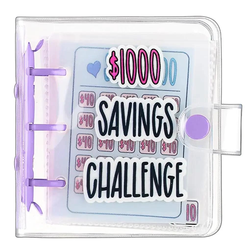 Mini Money Saving Binder PVC Cash Envelopes Mini Budget Binder $150/300/500/1000 Durable Savings Challenges Book
