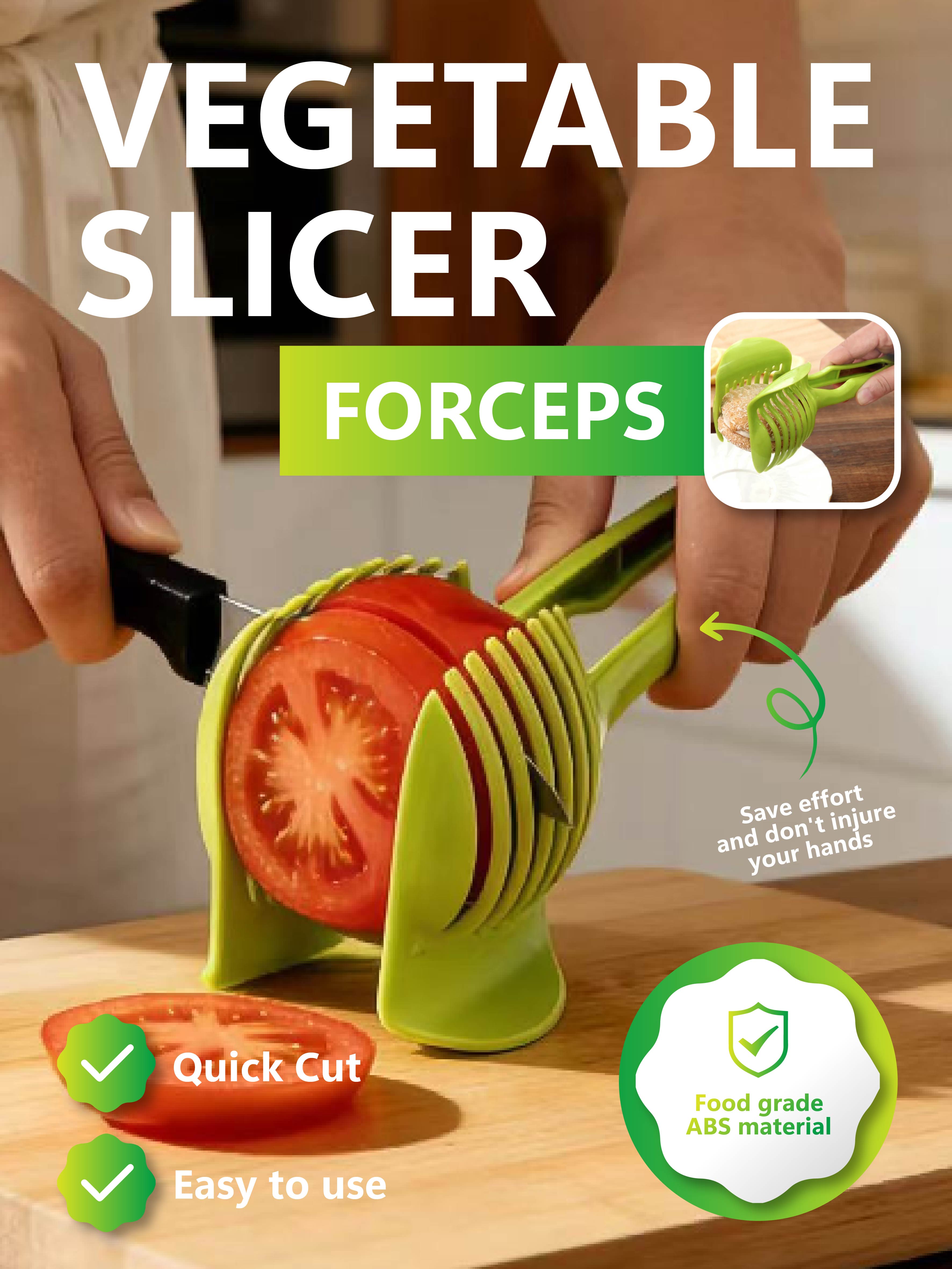 

Vegetable Slicer Forceps – Food-Grade ABS Tomato & Veggie Quick Cutter for Easy Kitchen Prep зелений