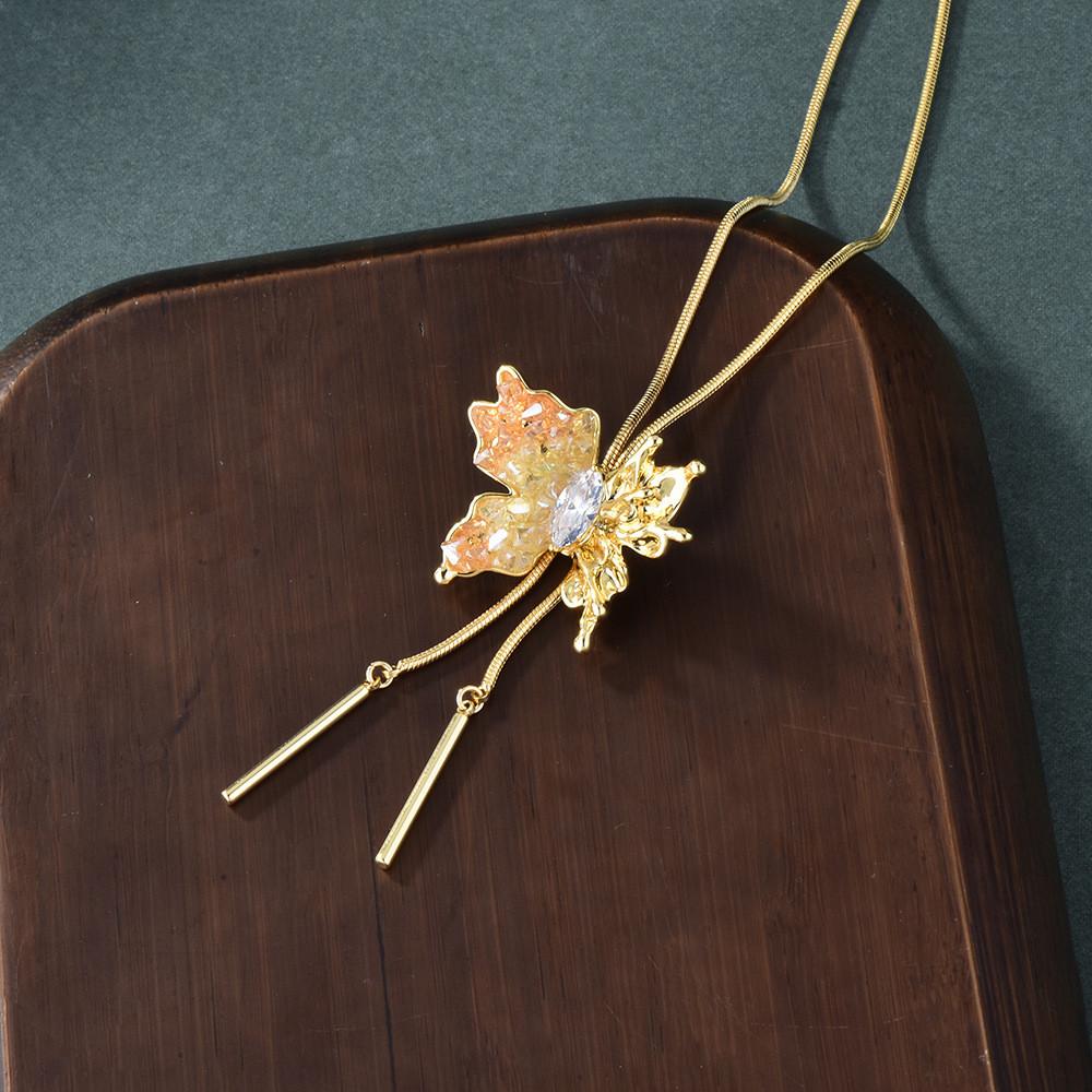 Exquisite Adjustable Length Butterfly Pull String Necklace For Women With Crystal Accents