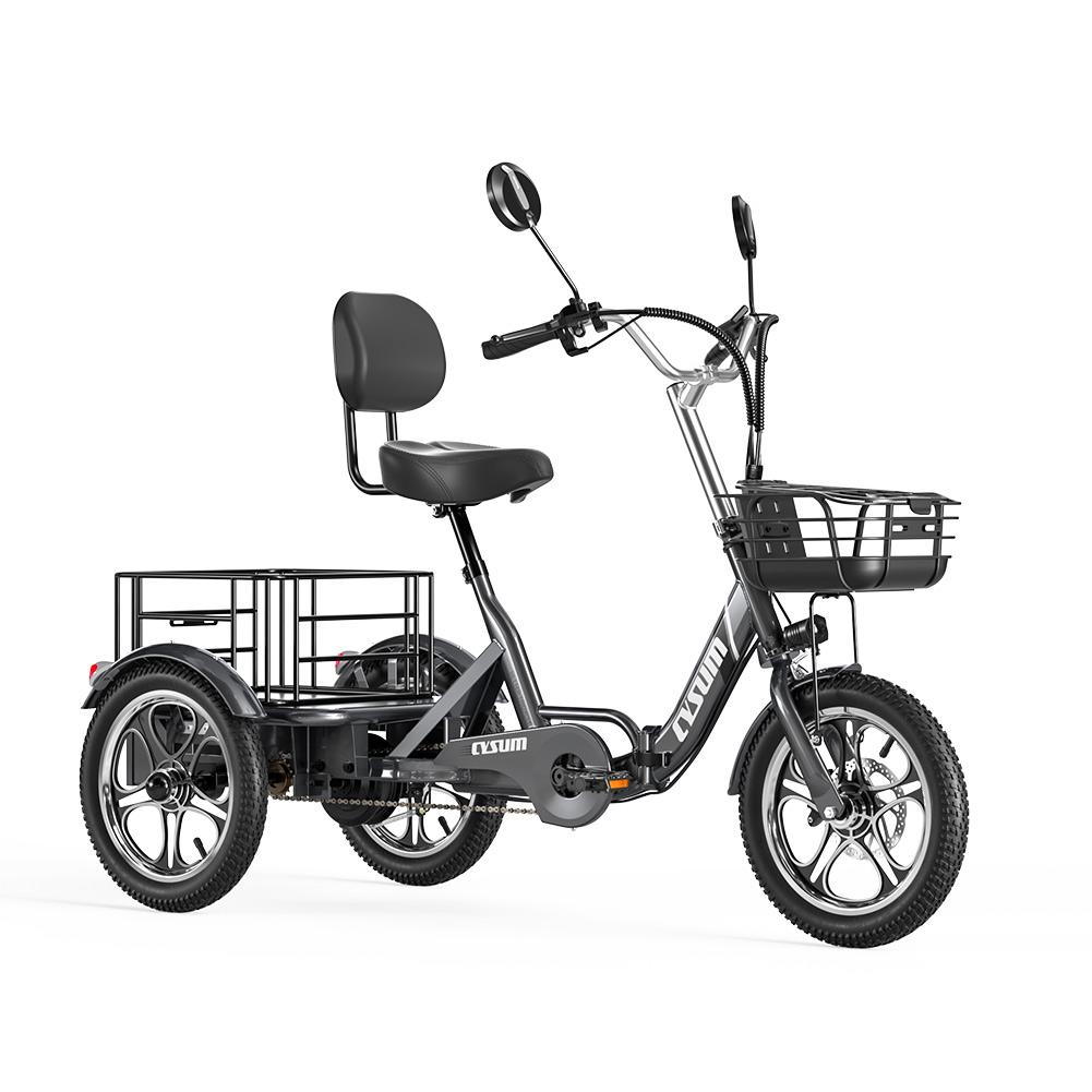 Cysum T1Pro Tricycle Électrique Avec Panier Amovible Pour Adulte Batterie 48V22AH Moteur 350W Pneus Polyvalents 16 Pouces Vélo Électrique de Ville à 3 Roues