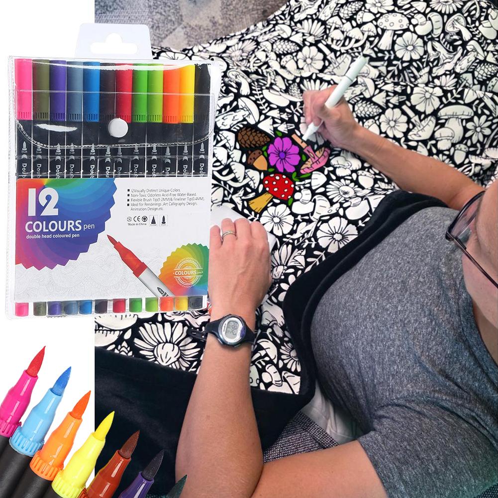 Дитяча ковдра для розмальовування своїми руками, що миється, з 12 кольоровими маркерами, Творча тканинна ковдра з квітами, пофарбованими на замовлення, для дорослих, для релаксації