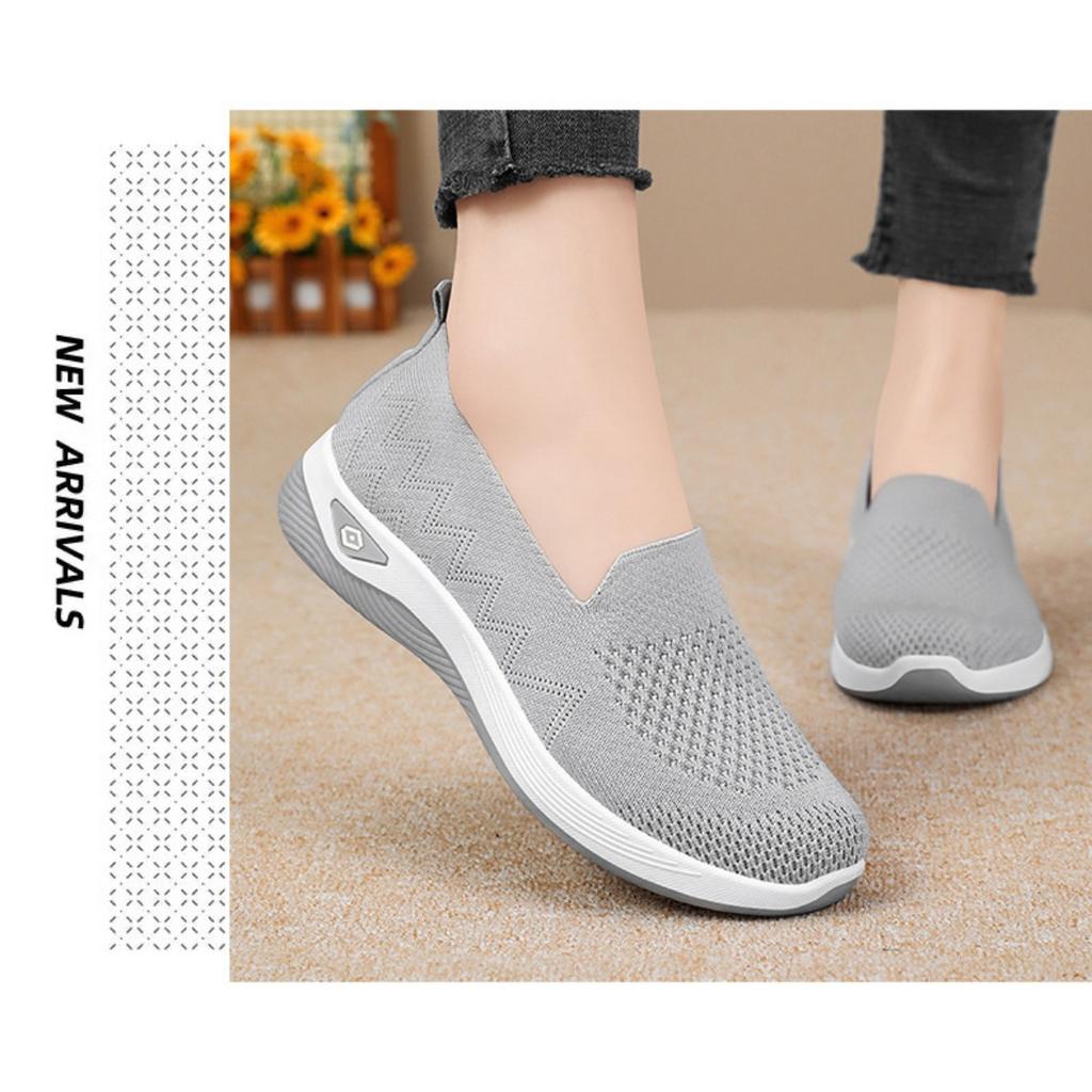 Damen Fliegengewebte Atmungsaktive Freizeitschuhe, Ein-Fuß-Schuhe, Stoffschuhe, Vielseitige Einzelne Schuhe mit flachem Boden