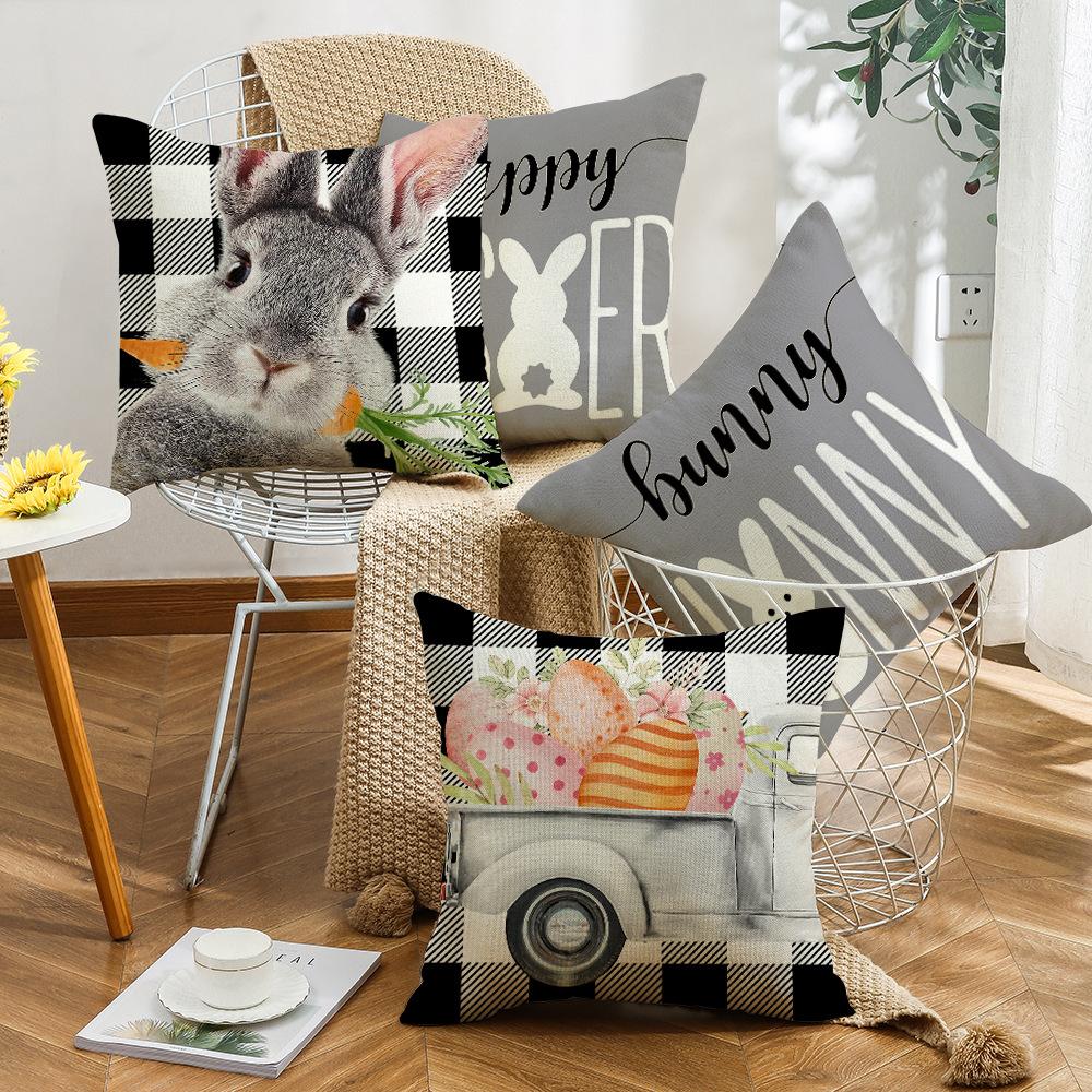 Easter Festive Atmosphere Bunny Letter Print Pillow Case Home Decoration Sofa Cushion Cushion