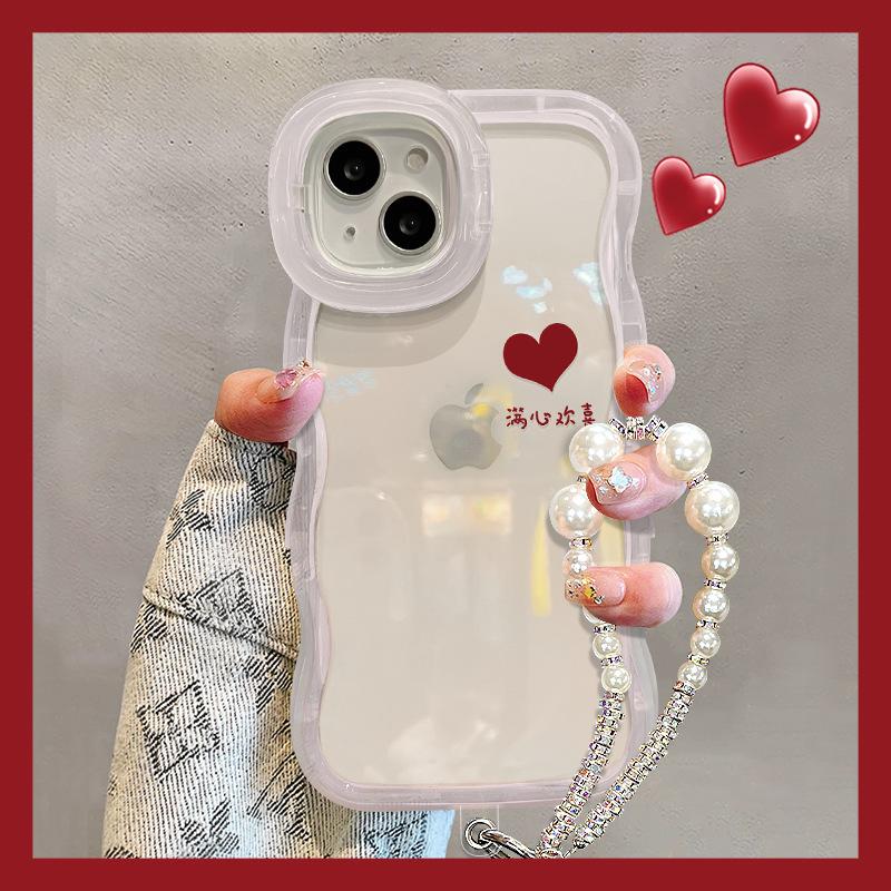 Love chain is suitable for Apple 17promax transparent mobile phone case iphone15 double bracket 16 simple 14 silicone.