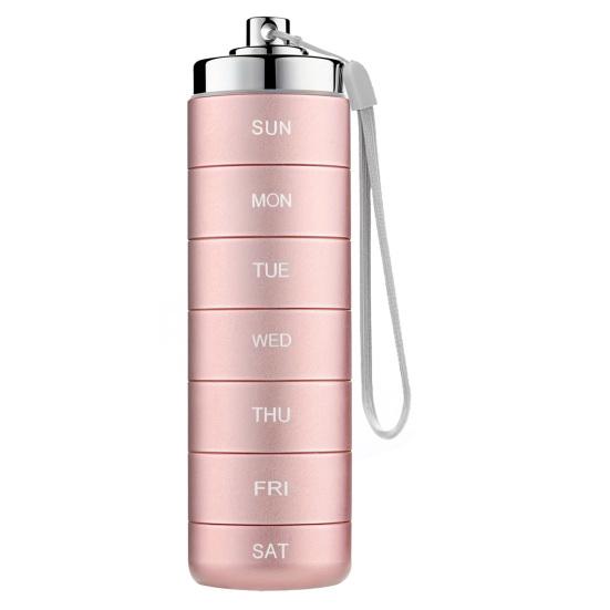 Pill Box Silicone Sealed Waterproof Aluminum Alloy Casing Pill Organizer with 7 Compartments Portable Pill Storage Case