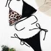 Nový Evropský a Americký Dvoudílný Dámský Plavky Leopardí Vzor Sexy Tanga s Zavazováním za Krk Bikini Trojúhelníkové Kalhotky Bikini