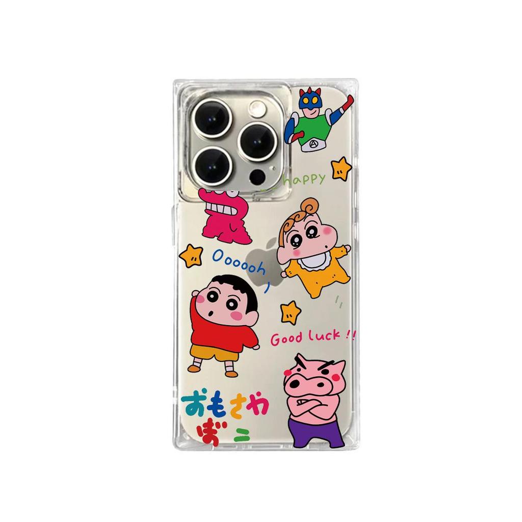 Clear Square Back Tube Case Protection For iPhone 13 12 14 Pro Max 15 Plus 16 ProMax 11 Anti-Oxygen,Star Crayon Shin Chan Pattern Casing