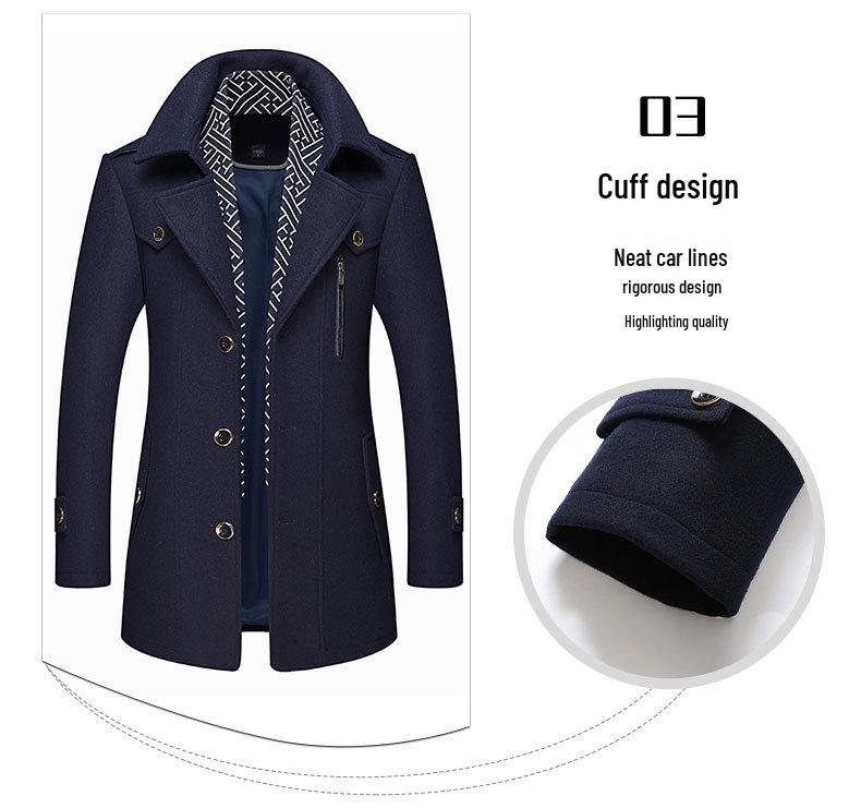 Men's Woolen Scarf Collar Overcoat - Autumn/Winter Warmth for Middle-Aged