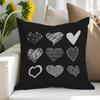 Black Heart Pillowcase Abstract Love Cushion Cover White Doodle Decor Romantic Home Accent for Bedroom Living Room Sofa