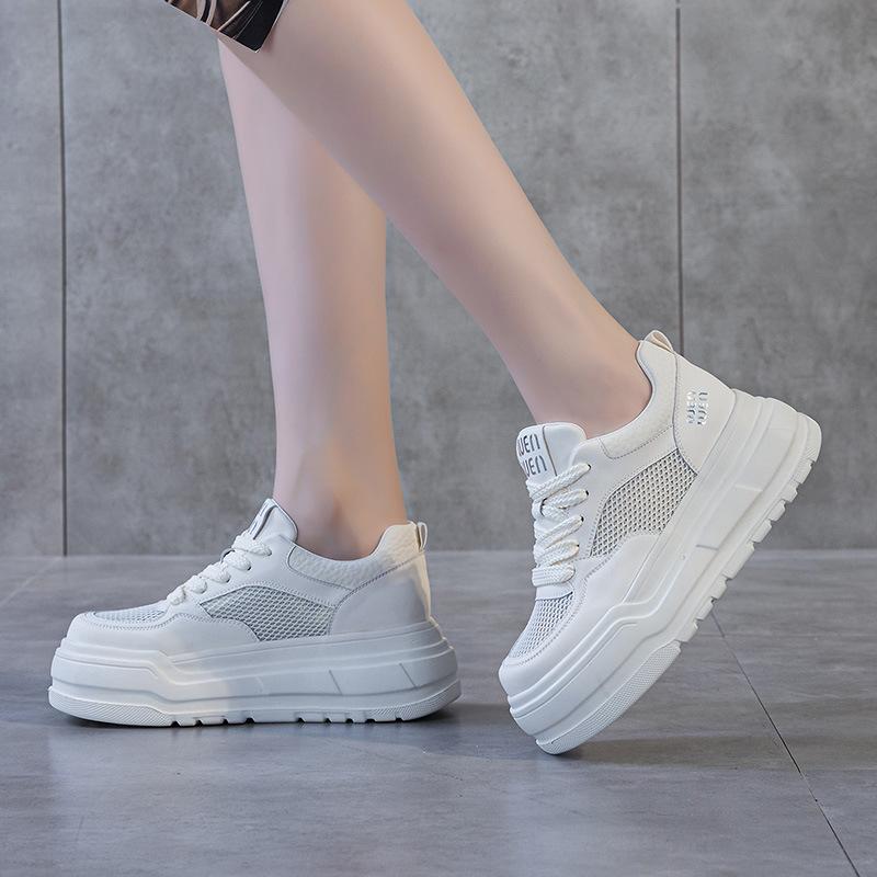 Foam Sole Leather Little White Shoes Women's Spring New Platform Sports Board Shoes Women's Casual Single Shoes Mesh Women's Shoes