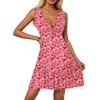 Women's Dress V-neck Sleeveless Casual Floral Print Hem Pleated Dress