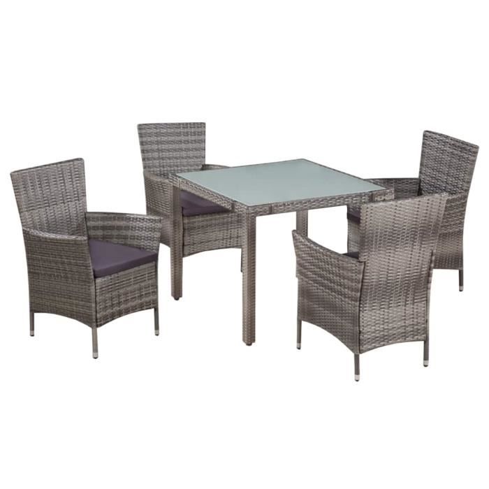VidaXL Mobilier à dîner de jardin 5 pc et coussins Résine tressée Gris