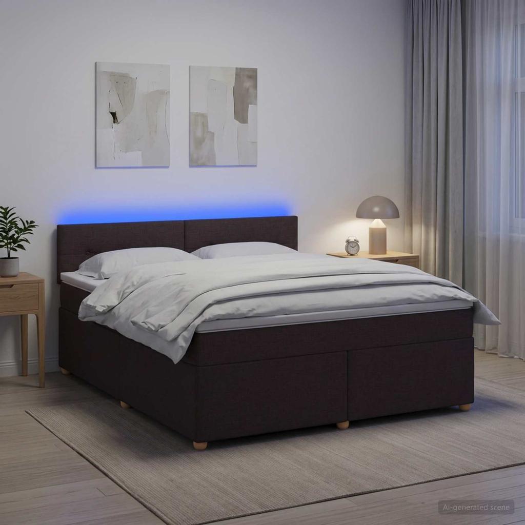 Box Spring Bed with Mattress Dark Brown 140 X 190 Cm Fabric