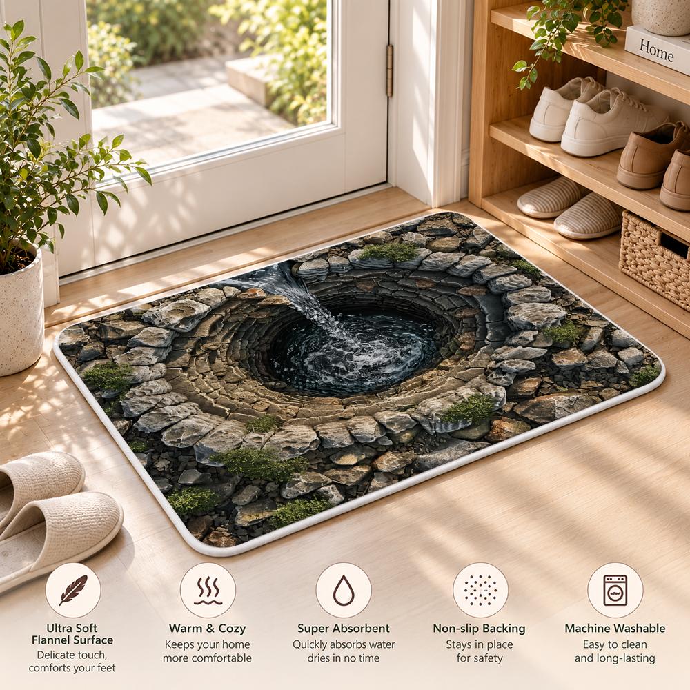 Stone Cave Deep Void View Floor Mat Flannel Rug Soft Non Slip Washable Door Mat For Bathroom Bedroom Kitchen Home Decor