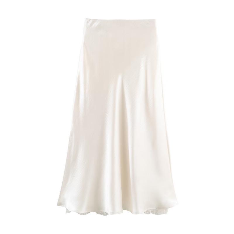 2026 European American Satin Lace Patchwork Slit Skirt