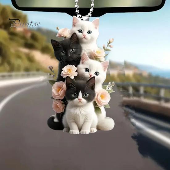 Cat Hanging Ornament Car Rearview Mirror Pendant with Lanyard Easy To Hang Adorable Appearance Cat-Shaped Xmas Tree Pendant