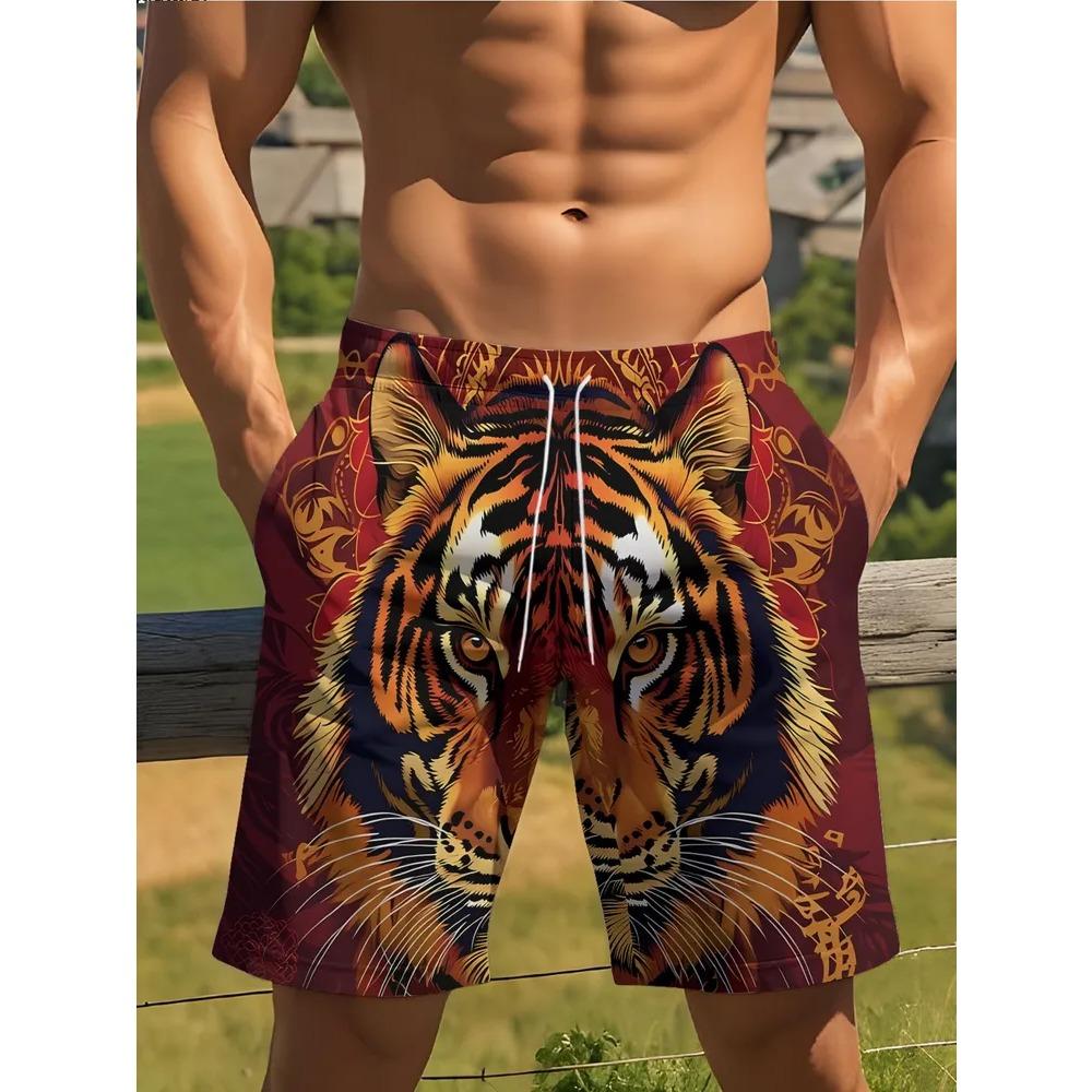 

Fashionable Comfortable Plus Size Drawstring Animal Print Beach Shorts Men Colorful 3D Summer Casual Holiday Short Pants Loose Surf Swim Shorts S