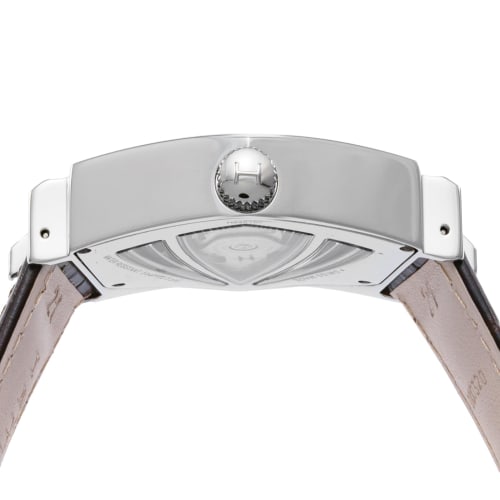 Hamilton VENTURA Men's 34.7mm Automatic Watch with Beige Dial, Stainless Steel, Sapphire Crystal, and Brown Leather Strap, H24515521, Swiss Brand.