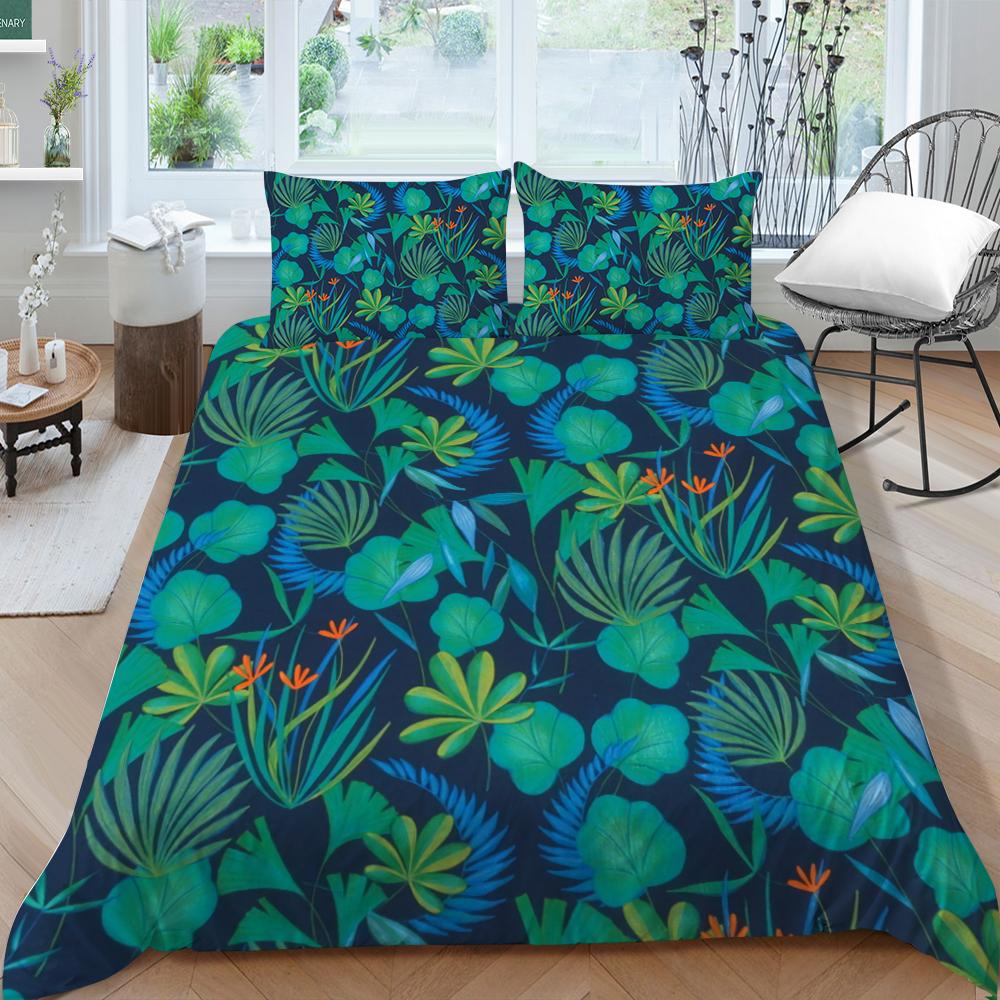 Rodinné povlečení Jednolůžko Jednolůžko v plné velikosti Rostlinný tisk Série Povlečení Vzor listů Povlak na polštář a povlak na přikrývku Pratelná domácí dekorace