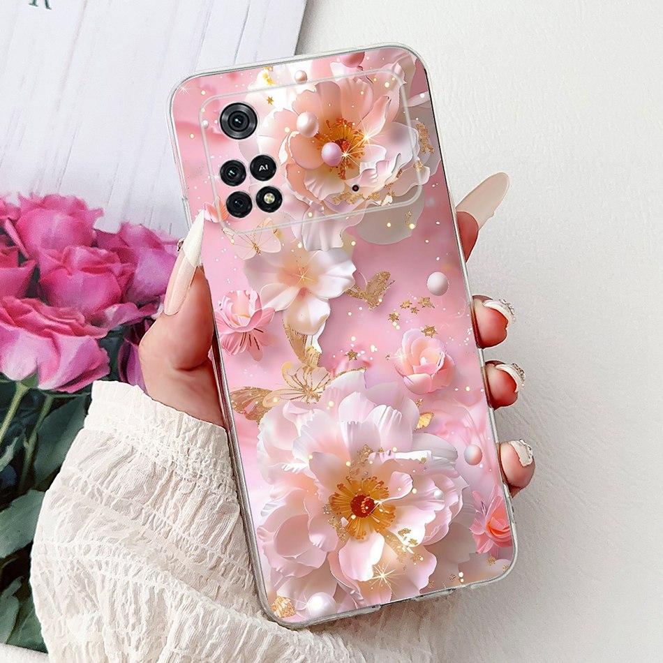 For Xiaomi Poco M4 Pro Elegant Floral Butterfly Phone Case For Xiaomi Poco M4 5G PocoM4 Pro 5G 4G Soft Silicone TPU Cases
