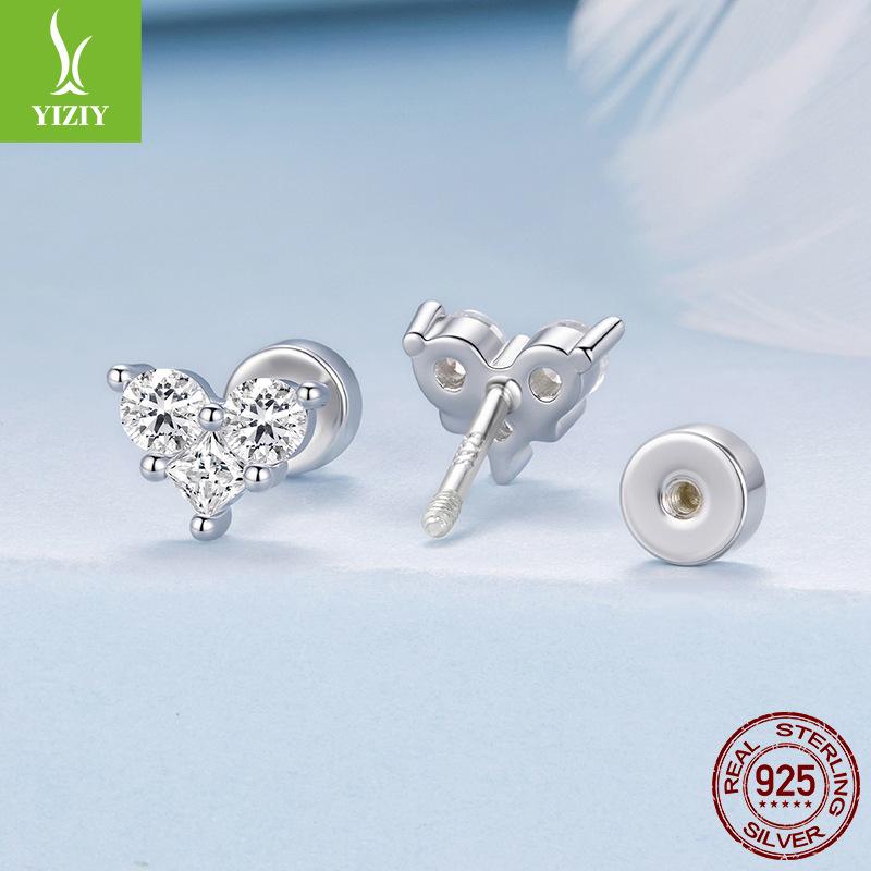 Shining Zircon Love Small Stud Earrings Women'S Exquisite Versatile S925 Sterling Silver Stud Earrings