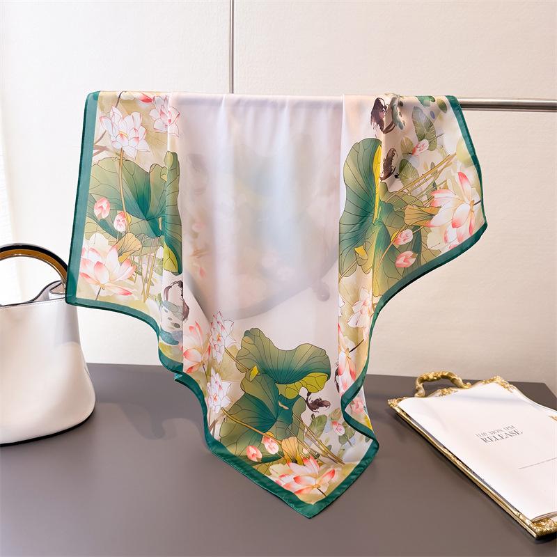 71Cm small square scarf imitation silk silk scarf headscarf silk Dutch printing neck protection scarf professional versatile scarf scarf scarf