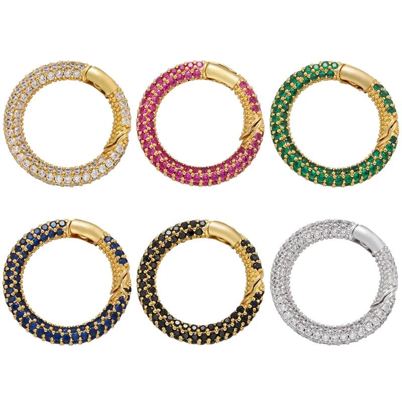 ZHUKOU Round spring clasp hooks cubic zirconia crystal clasp hooks for DIY necklace jewelry accessories supplies VK123