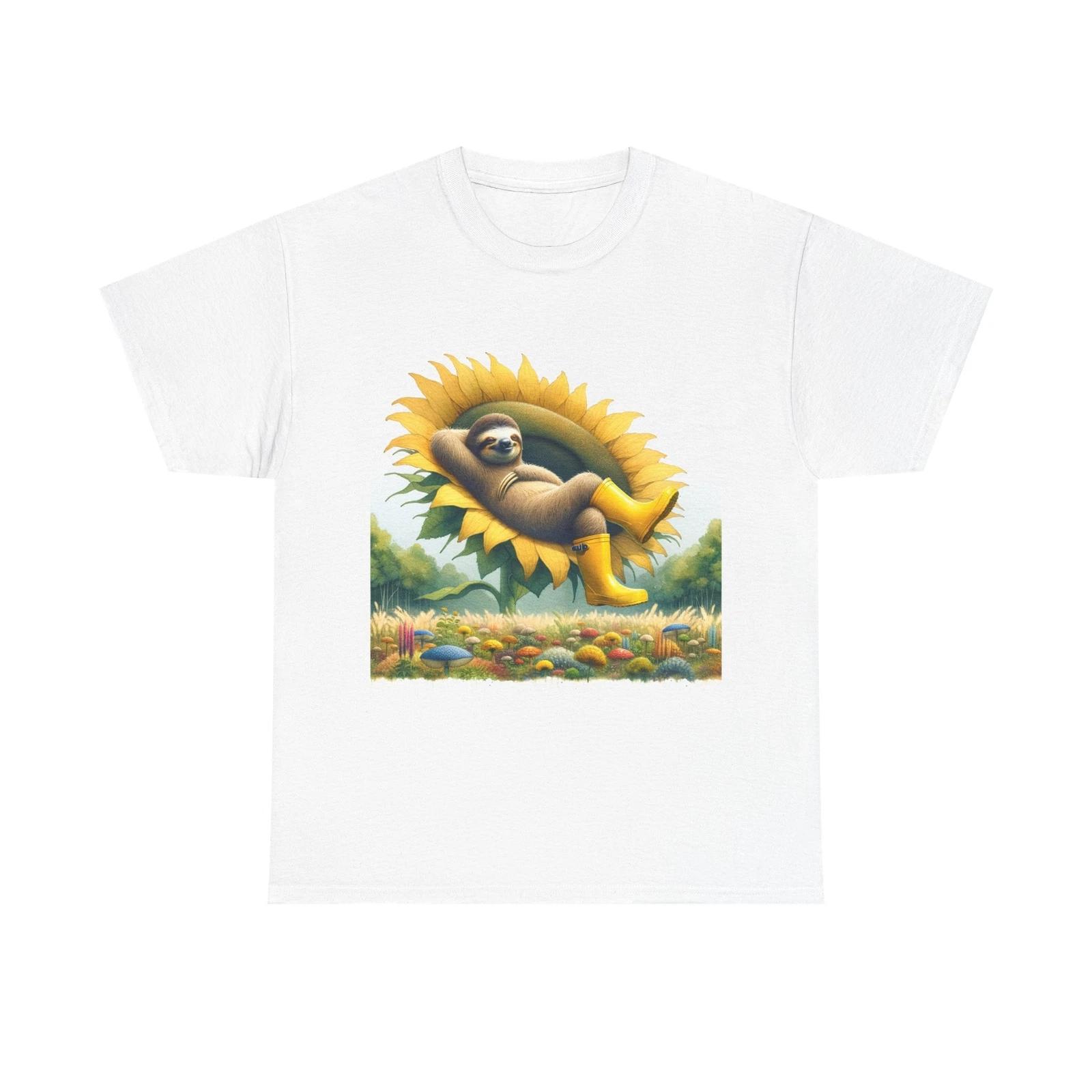 Unisex Adult T Shirt Sunflower Sloth in Rain Boots XL