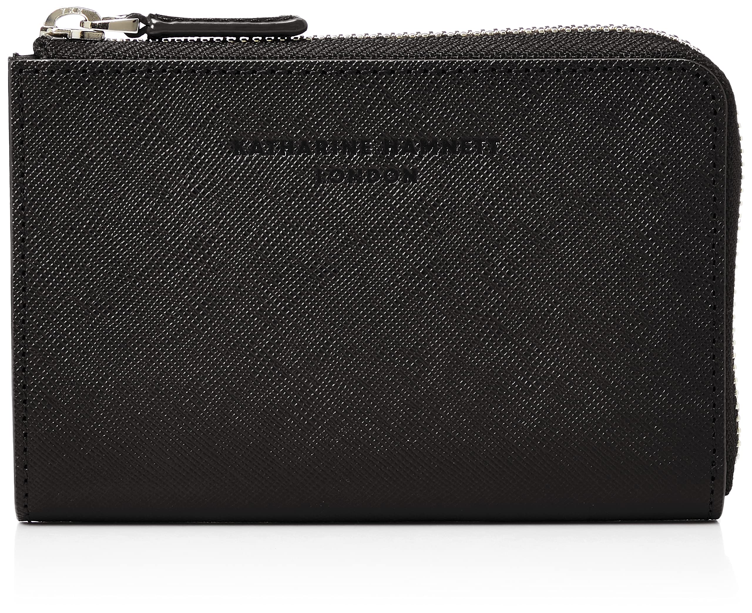 

Hamnett Bifold Wallet PRISM Japanese cow leather Prism embossed Bill compartment Medium size zipper Black [Catherine London] High-quality L-shaped чорний