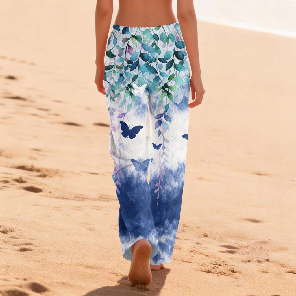Pantalon Casual Imprimé à Taille Élastique à Cordon de Serrage, Coupe Ample pour Femme