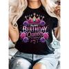 Women'S "Happy Birthday Queen" Graphic T-Shirt - Vibrant Pink & Purple Design with Crown & Roses, Casual Crew Neck, Short Sleeve, Slight Stre